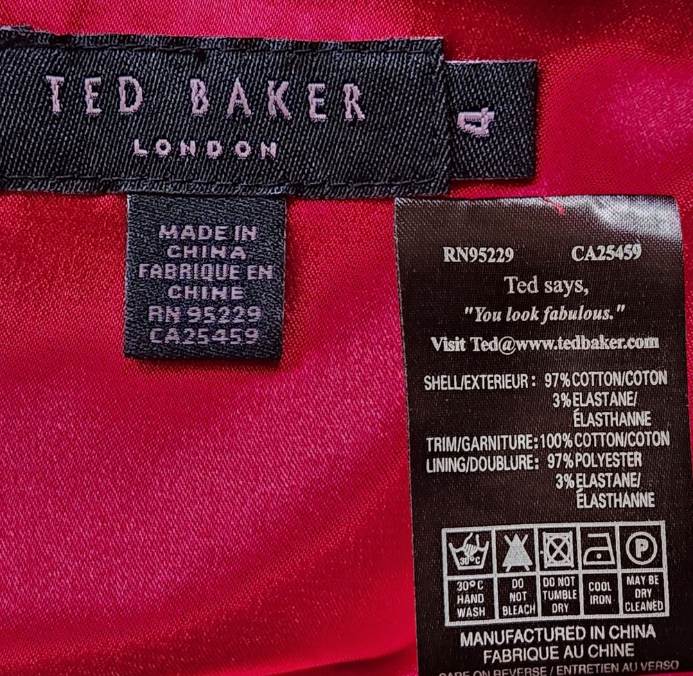 TED BAKER Red Ruffle Sleeveless Sheath Dress - Size 10 - Picture 12 of 14